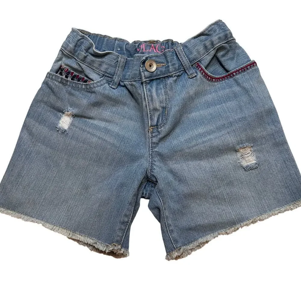 Embroidered Denim Shorts sz 6x/7 adjustable waist tabs
